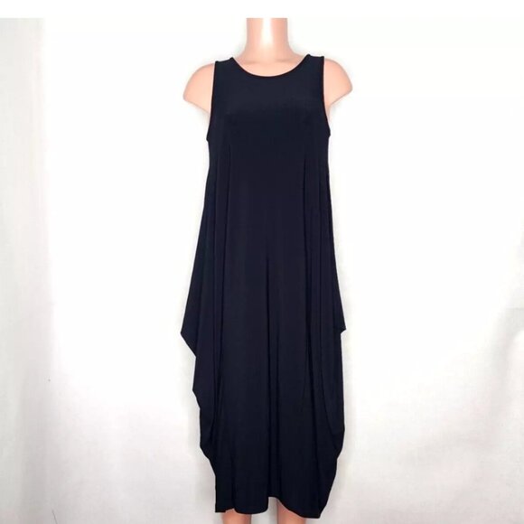 Joseph Ribkoff Black Sleeveless Jersey Midi Dress Draped Sides - Picture 1 of 7